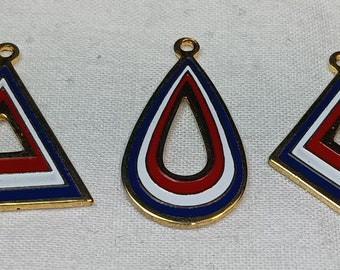 Vintage Metal Red White & Blue pendants perfect for earrings