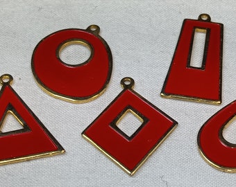 Vintage Red Metal Pendants perfect for earrings and necklaces