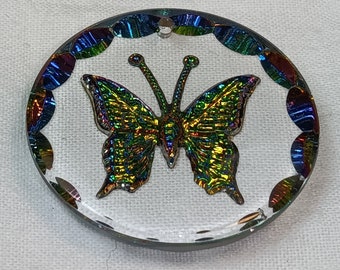 Vintage Glass Pendant Butterfly Multi-Color Helio Intaglio Design 29mm Round perfect for necklaces and earrings