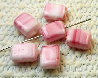 Vintage Rectangular Pink and White Glass Bead