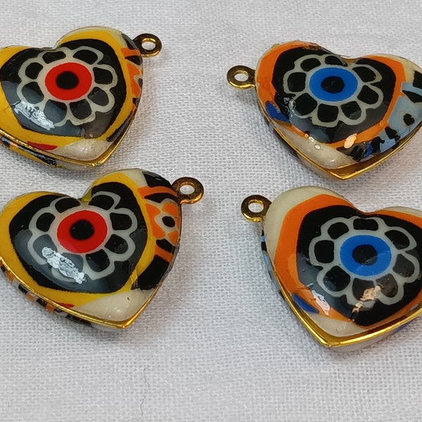 Vintage Glass Two-sided heart pendants measures 15mm x 21mm x 6mm thick perfect for necklaces and bracelets