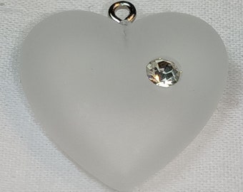 Vintage Lucite Heart Pendant with Rhinestone imbedded perfect for necklaces and earrings