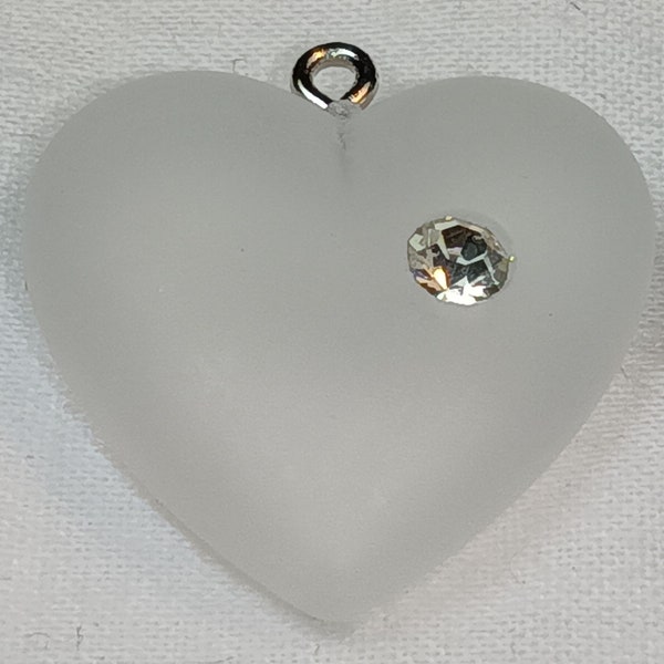 Vintage Lucite Heart Pendant with Rhinestone imbedded perfect for necklaces and earrings