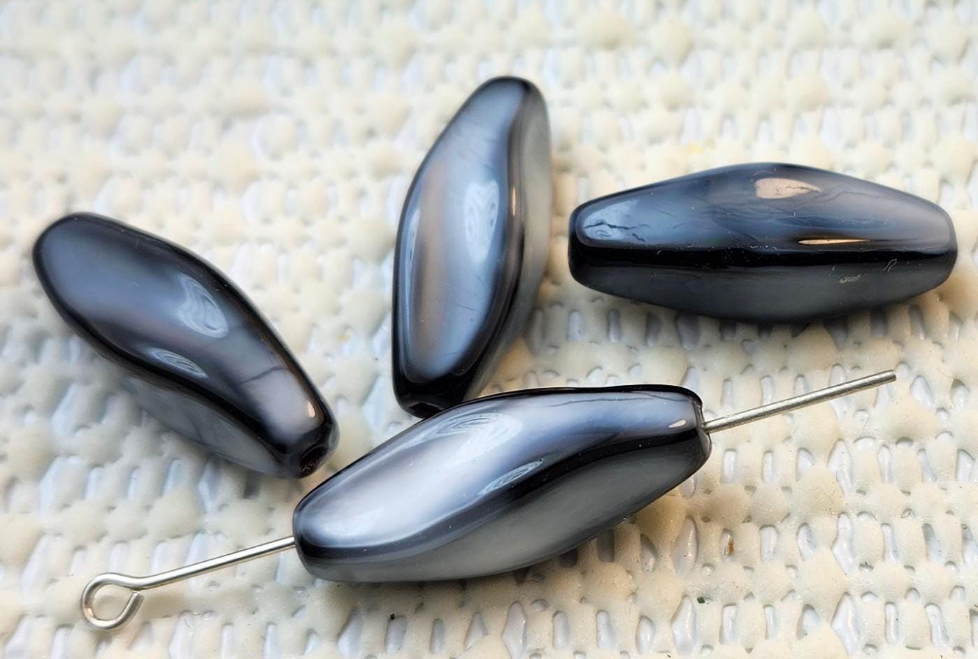 Vintage Twisted Blue Glass Bead with Black Highlights from Austria