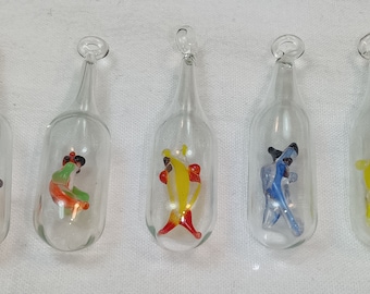 Vintage "Sea Creatures" in a bottle glass pendants.  Unique and rare pendant 40mm x 10mm perfect for earrings and necklaces