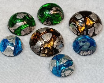 Vintage Glass Cabochons Crackle effect with silver foil Perfect for mounting in findings for pendants brooches rings and crafts