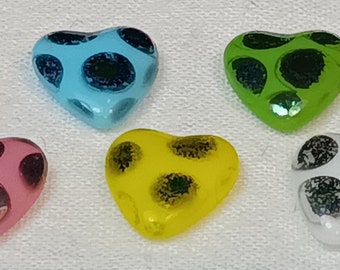 Vintage Glass Cabochons 10mm hearts perfect for mounting in findings for pendants brooches rings and crafts