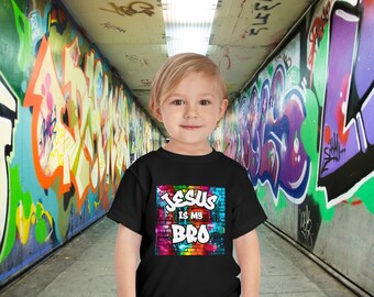 Jesus Bro Graffiti Toddler Short Sleeve Tee,Toddler T-shirts,Toddler Gifts,Kids Gifts,Trendy Gifts, Jesus Gear,Kids Streetwear,Kids Shirts