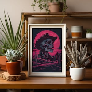 Skull Western Art, Pop Art Skull, Cowboy Skull, Western Art Print, Wild West Art, Alberta Art, Cowboy Art, Western Wall Decor