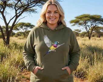 Hoodie gouldamadine, levendige regenboogvinkkunst, uniseks trui