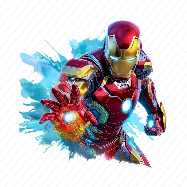 Iron Man png, Iron Man palm firing laser cannon, Avengers, superhero shirt design, Iron Man pattern PNG, digital vector, instant download