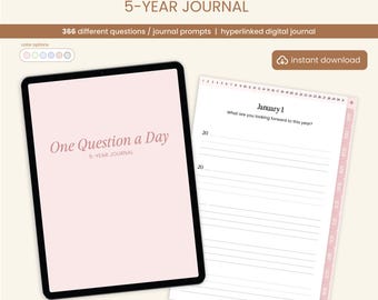 One Question a Day | A 5-Year Daily Journal | 366 Prompts & Questions | Hyperlinked PDF File for Goodnotes, Notability, Noteful, Collanote