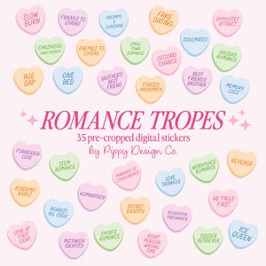 Romance Tropes Candy Conversation Hearts Digital Stickers | Reading Journal | Book Lover | For Goodnotes | PNGs | Clipart