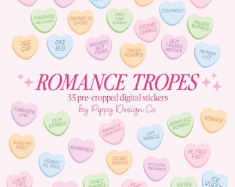 Romance Tropes Candy Conversation Hearts Digital Stickers | Reading Journal | Book Lover | For Goodnotes | PNGs | Clipart