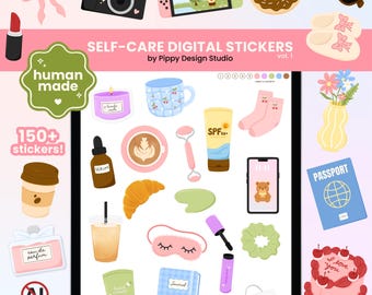 Girly Self Care Digital Stickers for Goodnotes | Hand Drawn | Colorful Pre-cropped PNGs | Notability | Digital Planning & Journaling