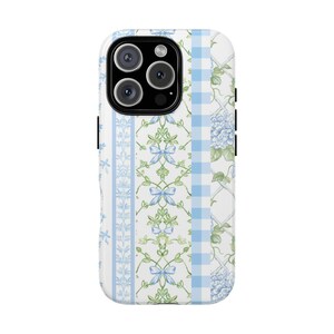 Blue Plaid and Floral Pattern/Aesthetic Case/Unique Patterns/iPhone 16 Pro Case/iPhone 16 Case/iPhone 16 Coquette/iPhone 16 Pro Max Case