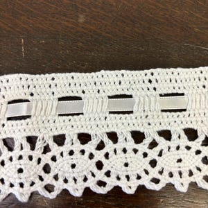 Vintage 2” white cotton trim with woven ribbon, 3.5 yards