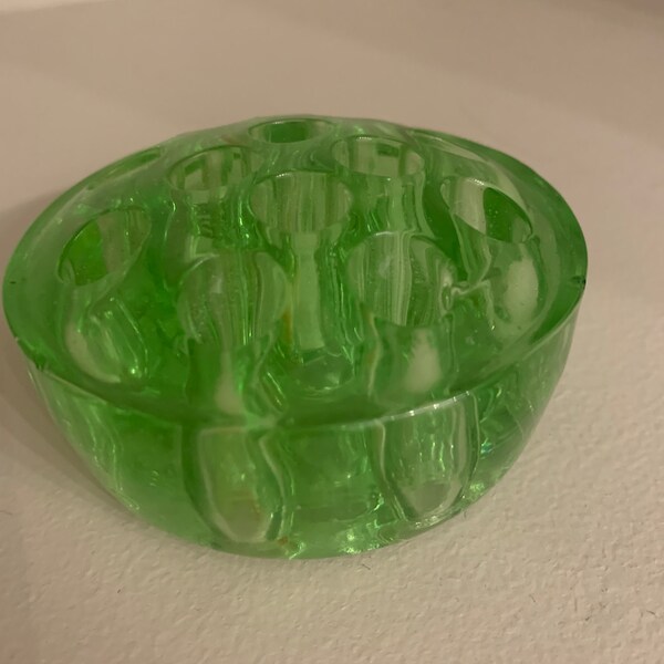 Green uranium glass flower frog