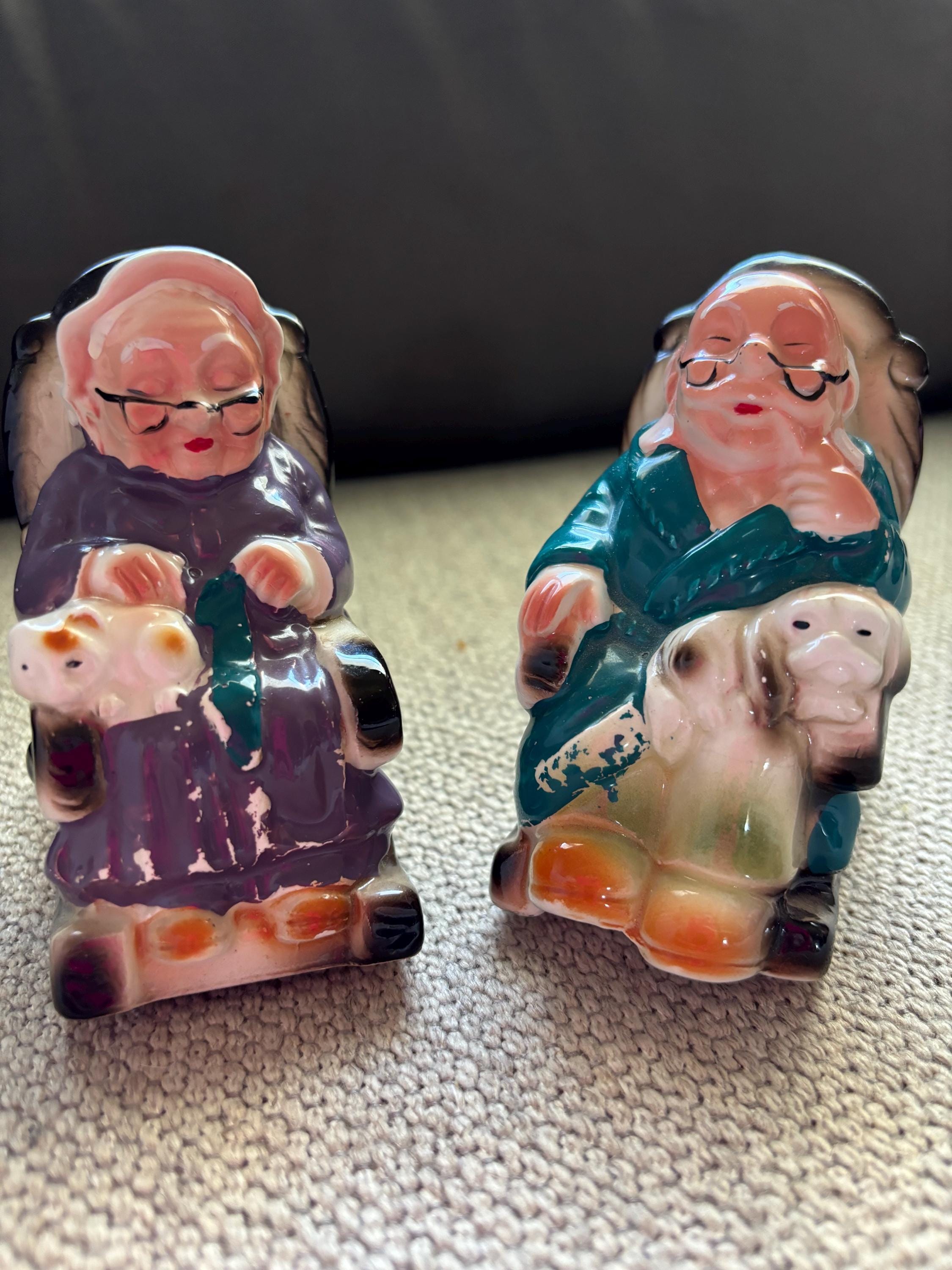 Vintage grandparent ceramic pair of piggy banks