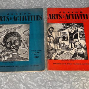 Conjunto de 2 livros de artes e atividades júnior, janeiro e outubro de 1947