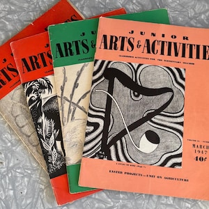 Set van 4 vintage kunstboeken voor Junior Arts & Activities van december 1946 tot juni 1947