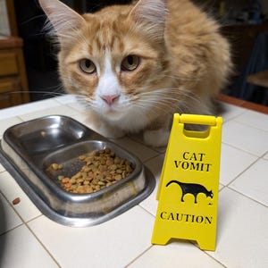 Letrero de vómito de gato impreso en 3D: amarillo y negro