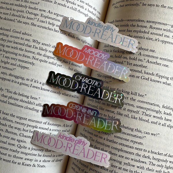 Mood Reader Holographic Sparkle Stickers | Kindle Girly, Chaotic, Unhinged, Moody, Mood Reader | Laptop, Water bottle, Kindle Stickers