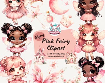 Pink Fairy Clipart Bundle: Watercolor Garden PNG (Digital Download)