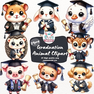 Abschlussfeier Tiere Clipart, Schulabschlusstiere, Aquarell niedlich Akademische Feier Kindergarten, Schuldiplom, Safari Tiere Clipart