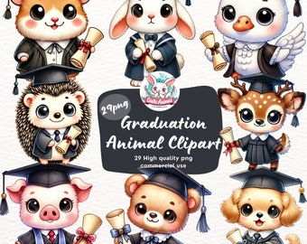 Graduation Animals Clipart, School Graduation Animals, Watercolor Cute Academic Celebration Nursery, School Diploma, Safari Animals clipart