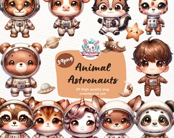 Animal Astronaut Clipart: Watercolor Space Nursery (Digital Download)