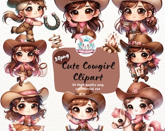 Clipart cow-girl mignon, cow-girl rose, cow-girl bébé fille, Far West, décoration de chambre d'enfant, Western Png, baby shower, clipart aquarelle, Far West