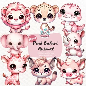 Pink Safari Animals Clipart, jungle safari png, baby safari animals PNG, Watercolor Safari PNG, Lion, Zebra, Elephant png, baby shower png