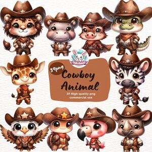 Cowboy-Tier-Clipart, Safari-Tiere-Clipart, Aquarell-Tiere-Clipart, Western-Clipart, süßes Tier-Png, Rodeo-Tiere, Kinderzimmer-Dekor