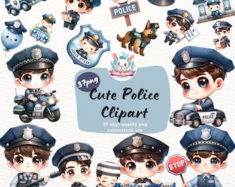 Cute Boy Police Clipart Bundle, watercolor police clipart, baby boy police png, cop Birthday Party Decor, Nursery decor, police station png