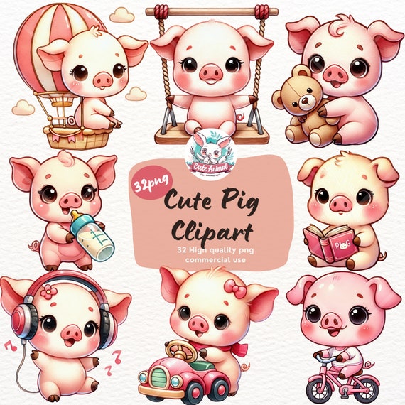 かわいい豚のクリップアート、水彩画の赤ちゃん豚の保育園、月で眠る豚