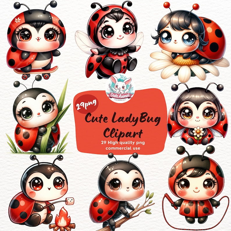 Watercolor Cute Ladybug Clipart, Spring Summer Bug Clipart, Baby ...