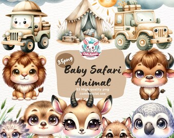 Watercolor Baby Safari Animals Clipart: Jungle Nursery PNG (Digital Download)