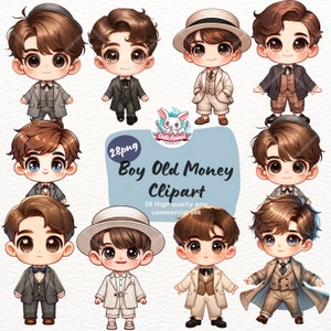 Altes Geld Junge Clipart, niedlicher Junge mit Anzug, Page Jungen Clipart, Chibi Junge, Aquarell Jungen Clipart, kleiner Kerl, süßes Baby Junge, Kinderzimmer Dekor