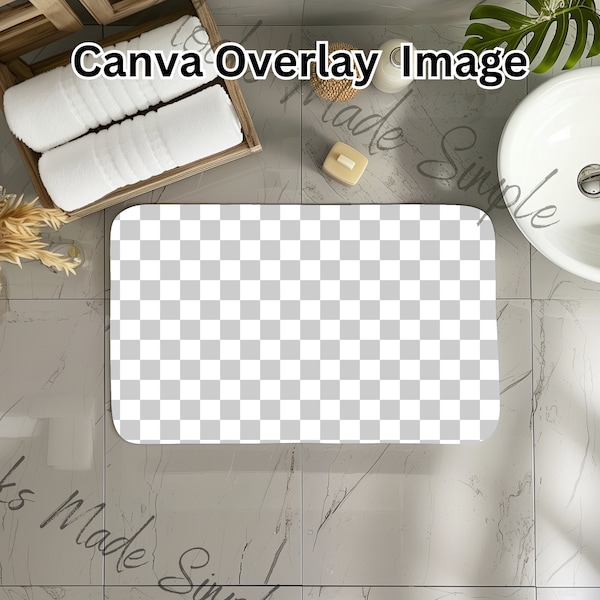 Overlay Bathmat Mockup Bathroom Mockup For Canva + PNG File, bathroom ornaments background 3