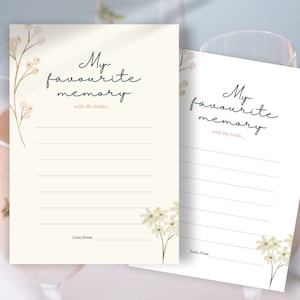 Tarjetas del Recuerdo Favorito de la Novia - 100% EDITABLE - Juegos para despedidas de soltera - Plantilla + Imprimibles con fondos blancos y de colores.