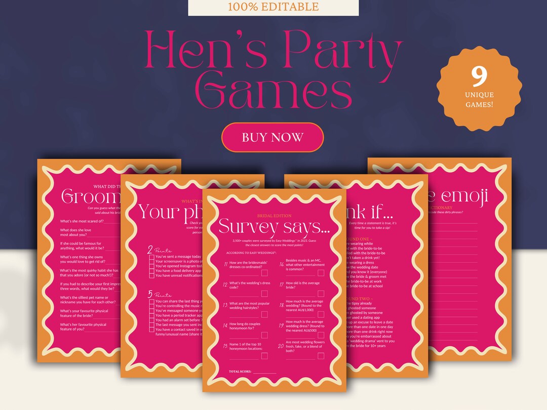 Hens Party Games Bundle 100% EDITABLE Unique Hens Party Games Hens ...