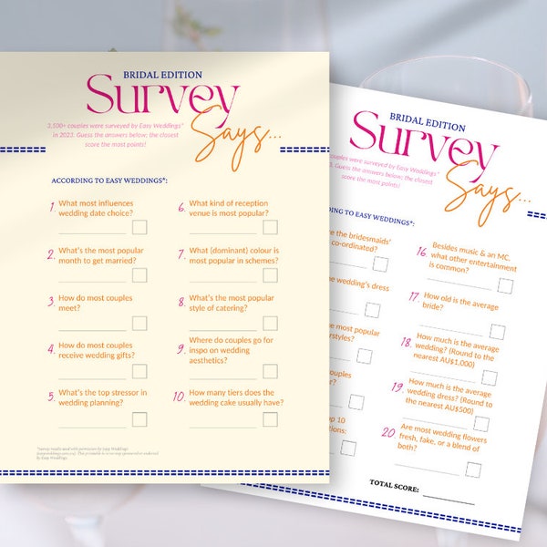 Bridal family feud - 100% EDITABLE - Hens party games - Brand new, original questions based on real 2023 weddings survey!