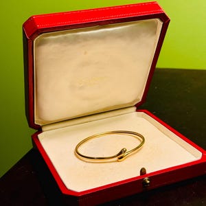 Vintage Cartier 18k Yellow Gold Snake Wave Bangle with Single Diamond Circa 1970s Original Box
