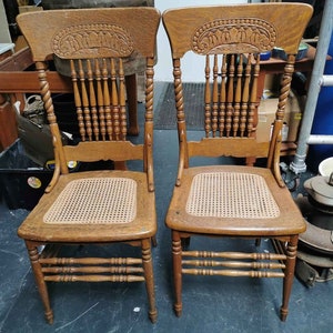 Antique Beech, Cane Chair spindle back chairs x 2