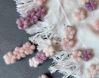 Pink Crochet Flower Hair Clip: Mohair Yarn Accessory