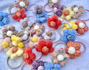 Crochet Flower Hair Tie Hair Elastics- Handmade Colourful Hair Accessory, Unique Birthday Gift, party gift