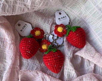 Crochet Strawberry Keychain: Handmade Stuffed Strawberry Bag Decor