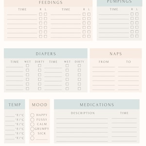 Baby Dagelijks log Tracker Pasgeboren Dagboek Grafiek Voedingen Log Luierveranderingen lijst babyactiviteit Tracker medicijn temperatuur stemming Afdrukbare PDF