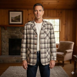 Chaqueta de lana Pendleton vintage de los años 60 / Chaqueta de cabina a cuadros para hombre / Fabricada en EE. UU. imagen 1